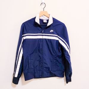 Nike Navy Blue & White Stripe Sportswear Full Zip Collared Bomber Jacket